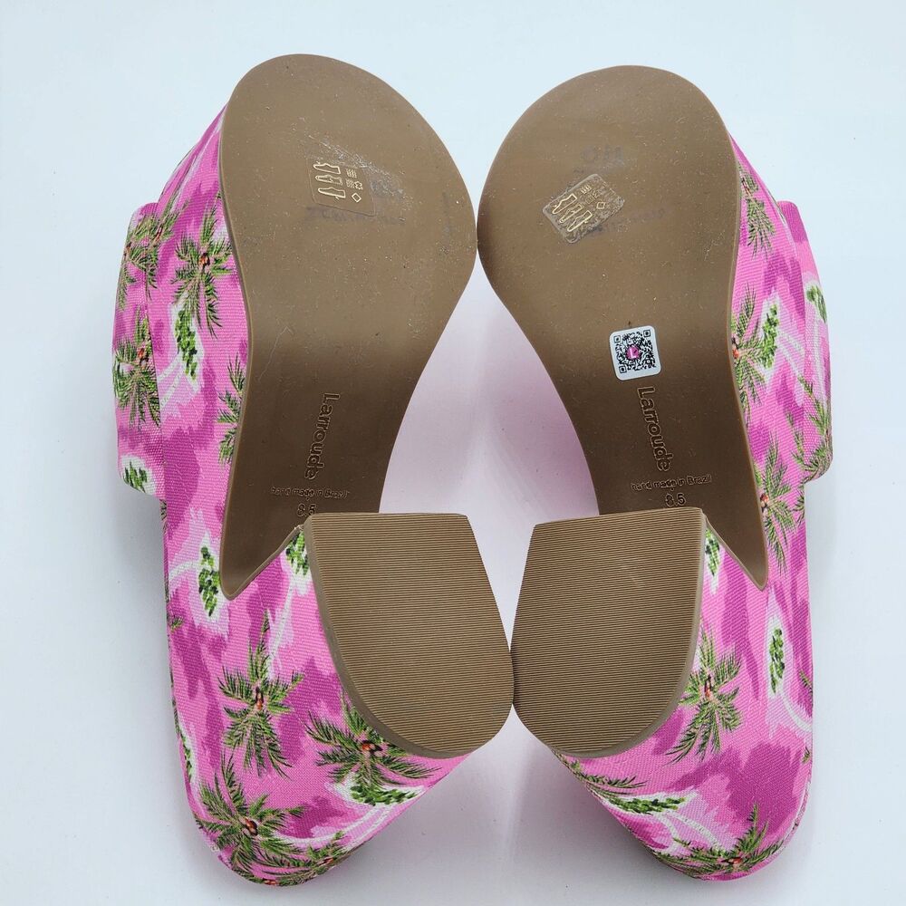 Larroude Palm Tree Miso Platform Chunky Heel Slide Sandals Hot Pink Size 8.5 - Picture 7 of 10